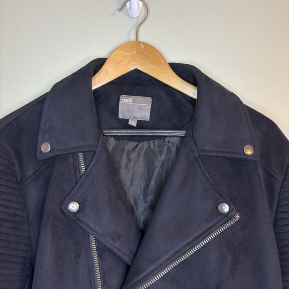ASOS Design Biker Jacket Black Faux Suede Asymmetrical Zip Moto Jacket L - Picture 5 of 14